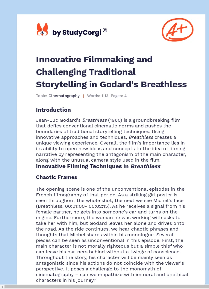 Innovative Filmmaking and Challenging Traditional Storytelling in Godard's Breathless. Page 1