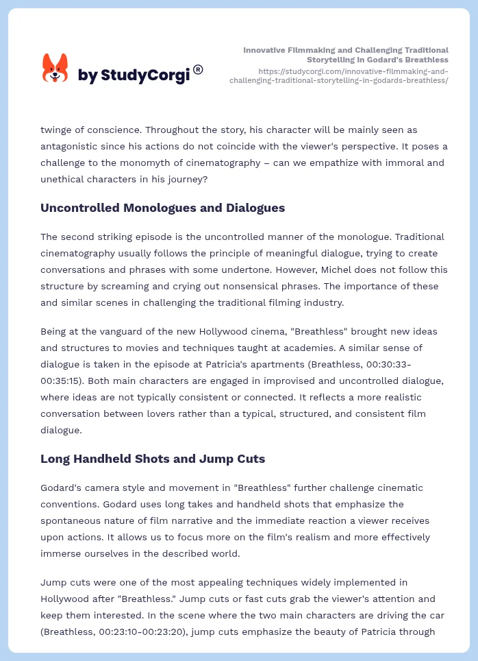 Innovative Filmmaking and Challenging Traditional Storytelling in Godard's Breathless. Page 2