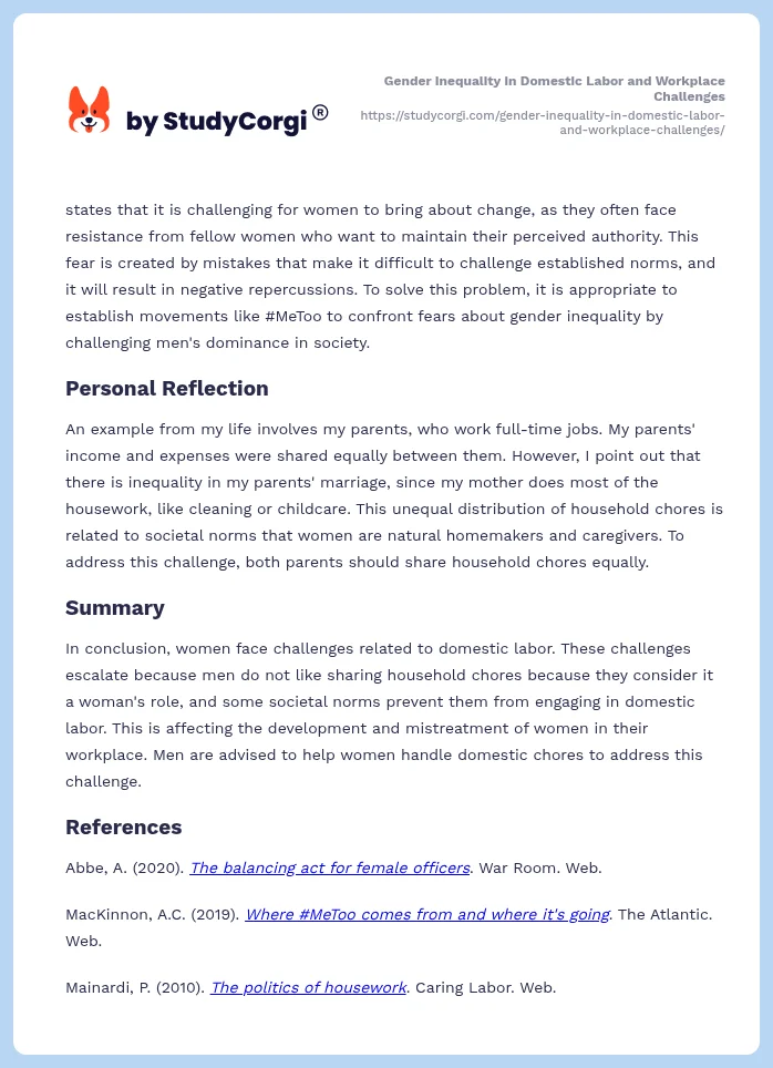 Gender Inequality in Domestic Labor and Workplace Challenges. Page 2
