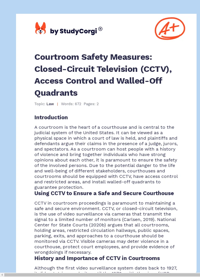 Courtroom Safety Measures: Closed-Circuit Television (CCTV), Access Control and Walled-Off Quadrants. Page 1