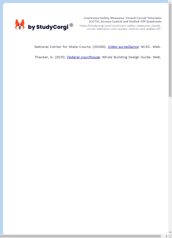 Courtroom Safety Measures: Closed-Circuit Television (CCTV), Access Control and Walled-Off Quadrants. Page 2