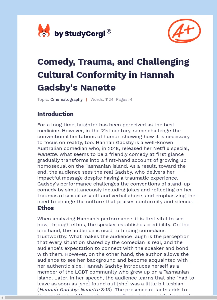 Comedy, Trauma, and Challenging Cultural Conformity in Hannah Gadsby's Nanette. Page 1