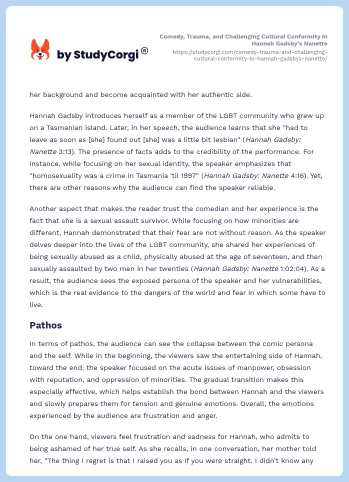 Comedy, Trauma, and Challenging Cultural Conformity in Hannah Gadsby's Nanette. Page 2