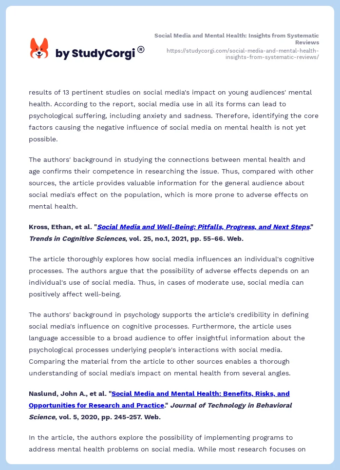 Social Media and Mental Health: Insights from Systematic Reviews. Page 2