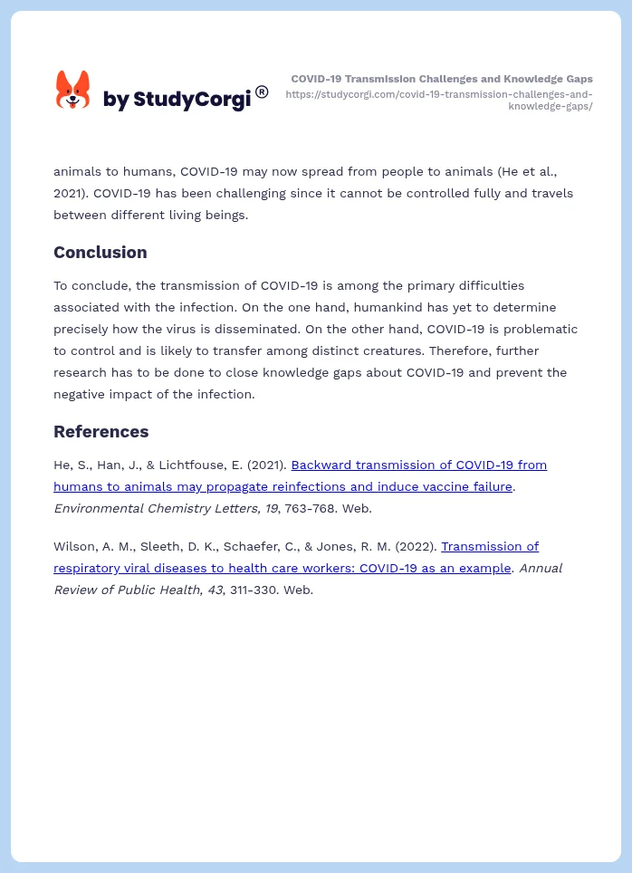 COVID-19 Transmission Challenges and Knowledge Gaps. Page 2