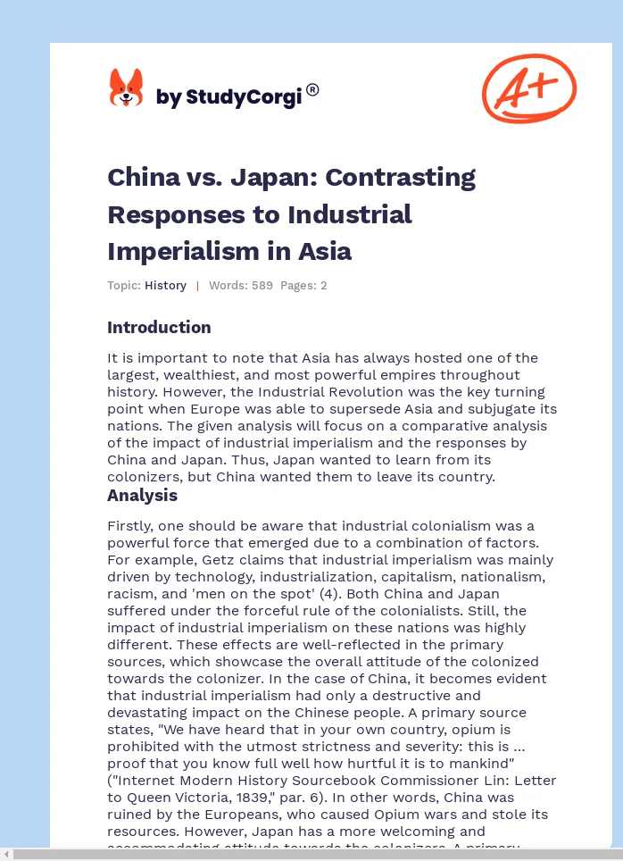 China vs. Japan: Contrasting Responses to Industrial Imperialism in Asia. Page 1
