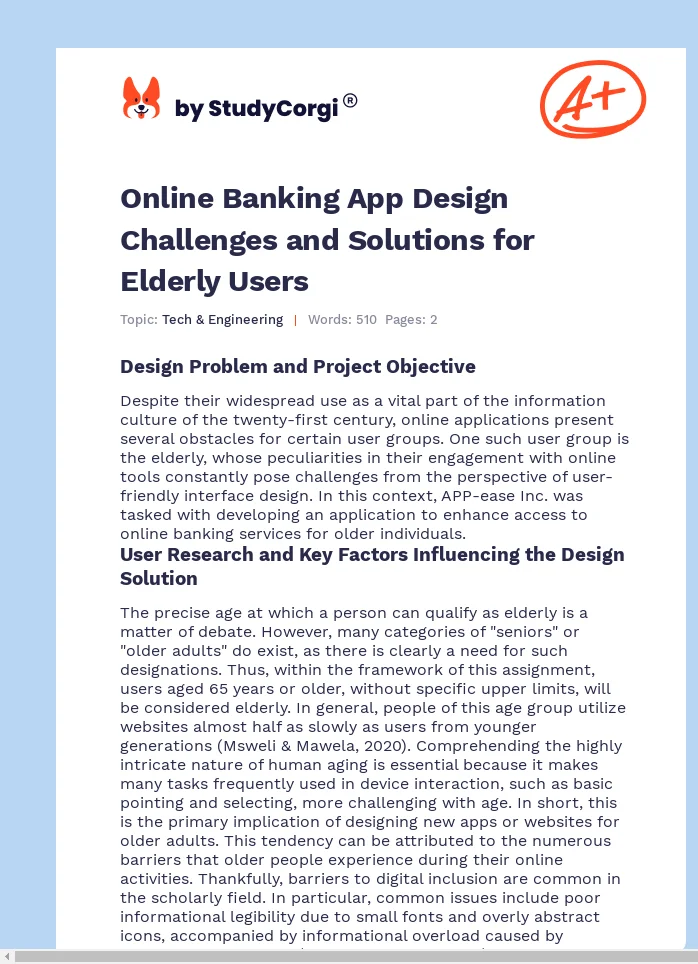Online Banking App Design Challenges and Solutions for Elderly Users. Page 1
