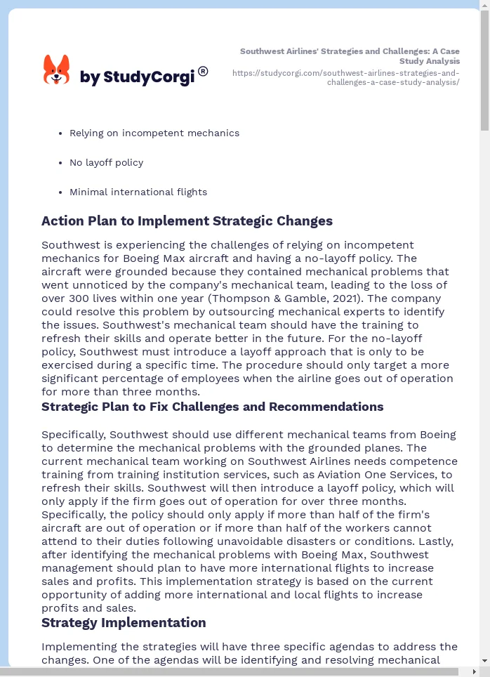 Southwest Airlines' Strategies and Challenges: A Case Study Analysis. Page 2