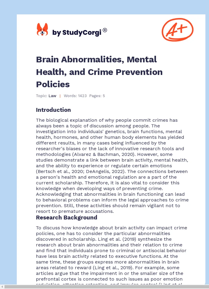 Brain Abnormalities, Mental Health, and Crime Prevention Policies. Page 1