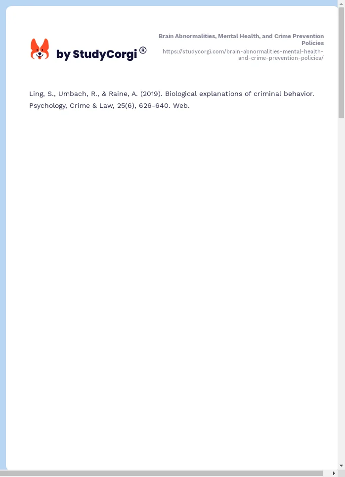 Brain Abnormalities, Mental Health, and Crime Prevention Policies. Page 2