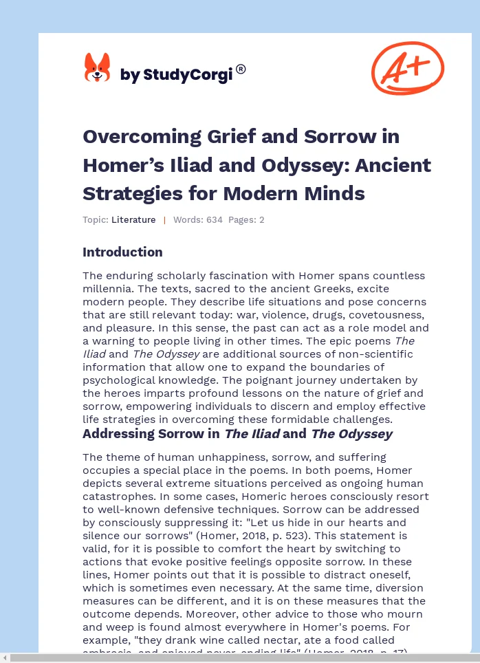 Overcoming Grief and Sorrow in Homer’s Iliad and Odyssey: Ancient Strategies for Modern Minds. Page 1