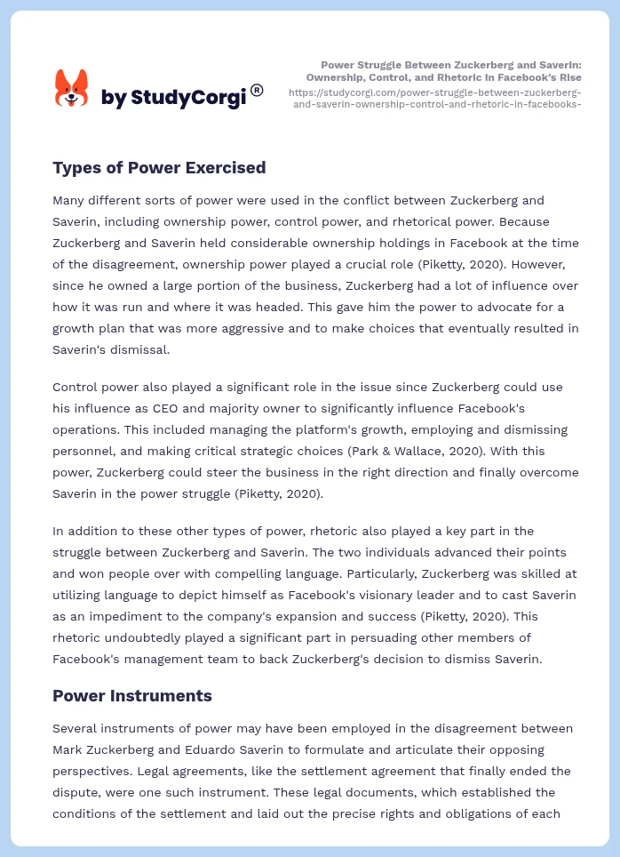 Power Struggle Between Zuckerberg and Saverin: Ownership, Control, and Rhetoric in Facebook’s Rise. Page 2