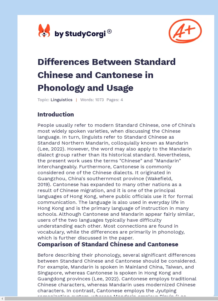 Differences Between Standard Chinese and Cantonese in Phonology and Usage. Page 1