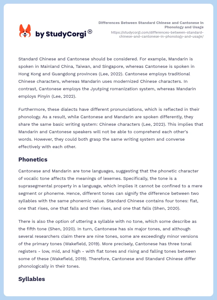 Differences Between Standard Chinese and Cantonese in Phonology and Usage. Page 2