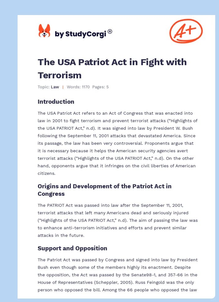 The USA Patriot Act in Fight with Terrorism. Page 1