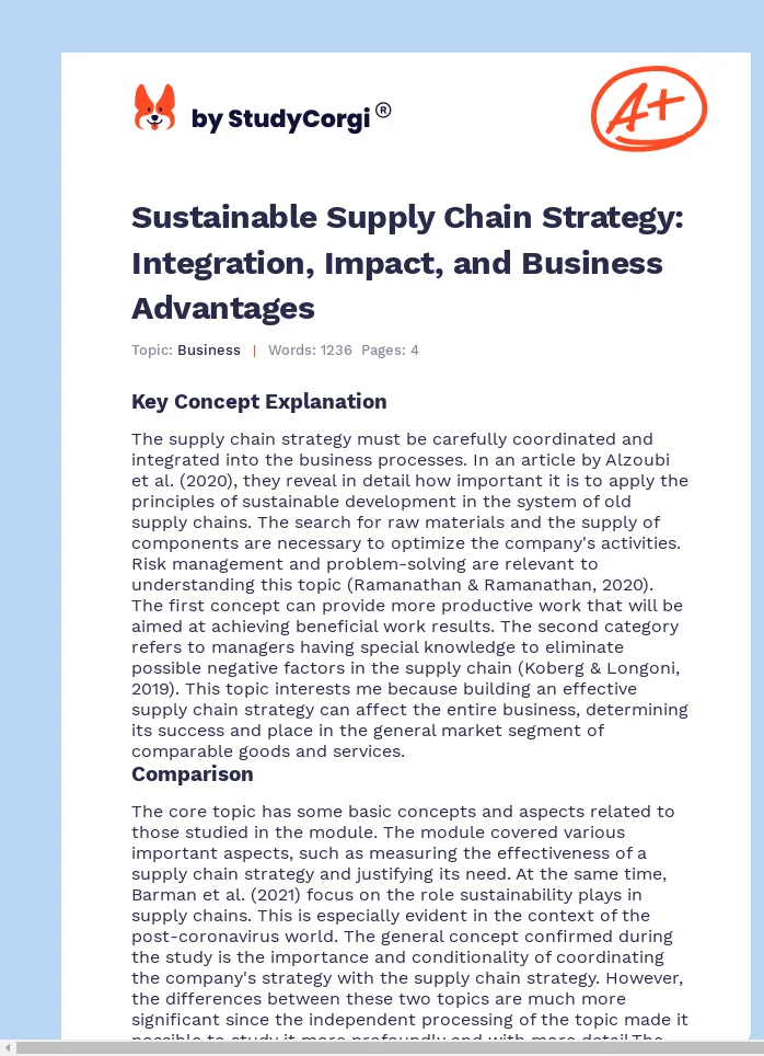 Sustainable Supply Chain Strategy: Integration, Impact, and Business Advantages. Page 1