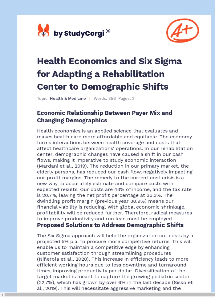 Health Economics and Six Sigma for Adapting a Rehabilitation Center to Demographic Shifts. Page 1