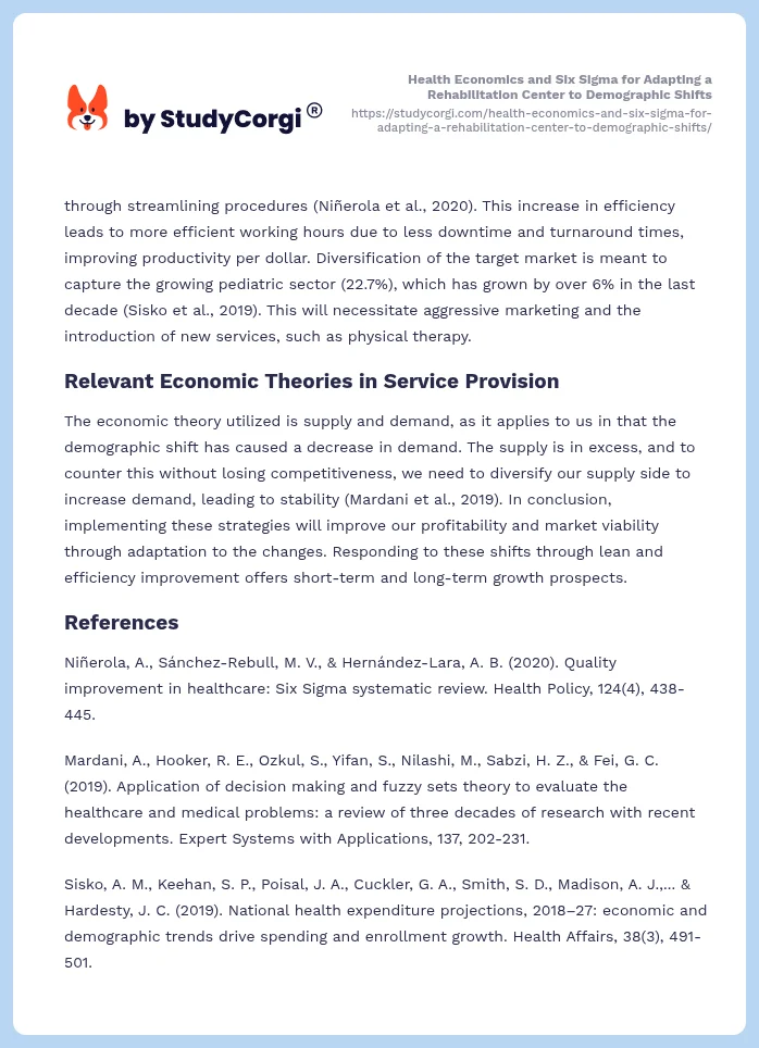 Health Economics and Six Sigma for Adapting a Rehabilitation Center to Demographic Shifts. Page 2