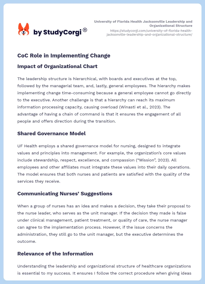 University of Florida Health Jacksonville Leadership and Organizational Structure. Page 2