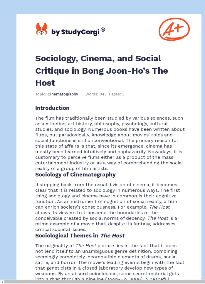 Sociology, Cinema, and Social Critique in Bong Joon-Ho’s The Host. Page 1