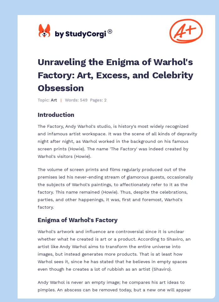 Unraveling the Enigma of Warhol's Factory: Art, Excess, and Celebrity Obsession. Page 1