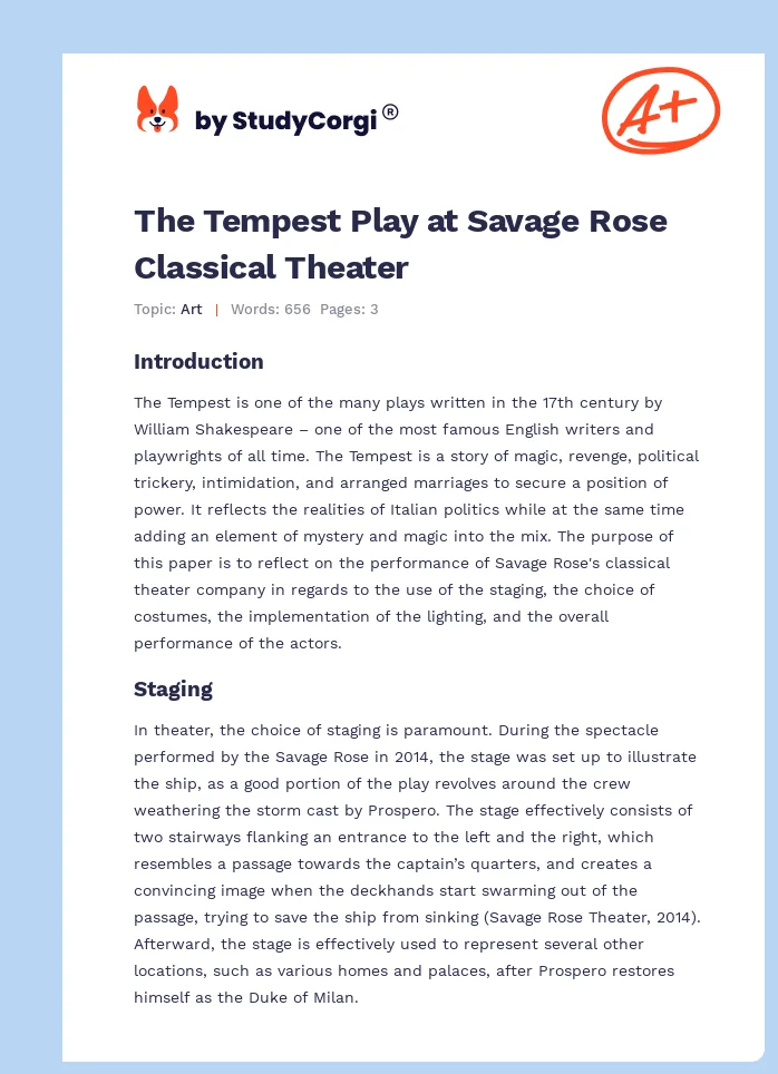 The Tempest Play at Savage Rose Classical Theater. Page 1