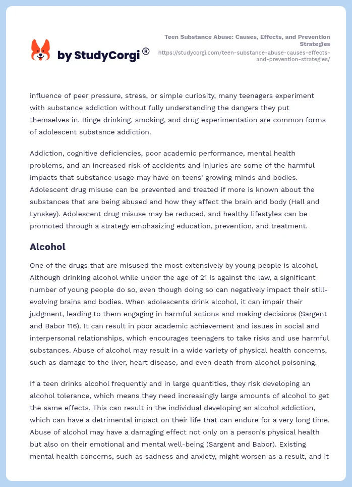 Teen Substance Abuse: Causes, Effects, and Prevention Strategies. Page 2