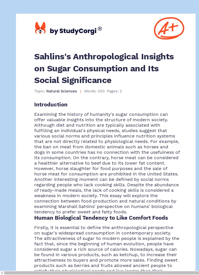 Sahlins's Anthropological Insights on Sugar Consumption and Its Social Significance. Page 1