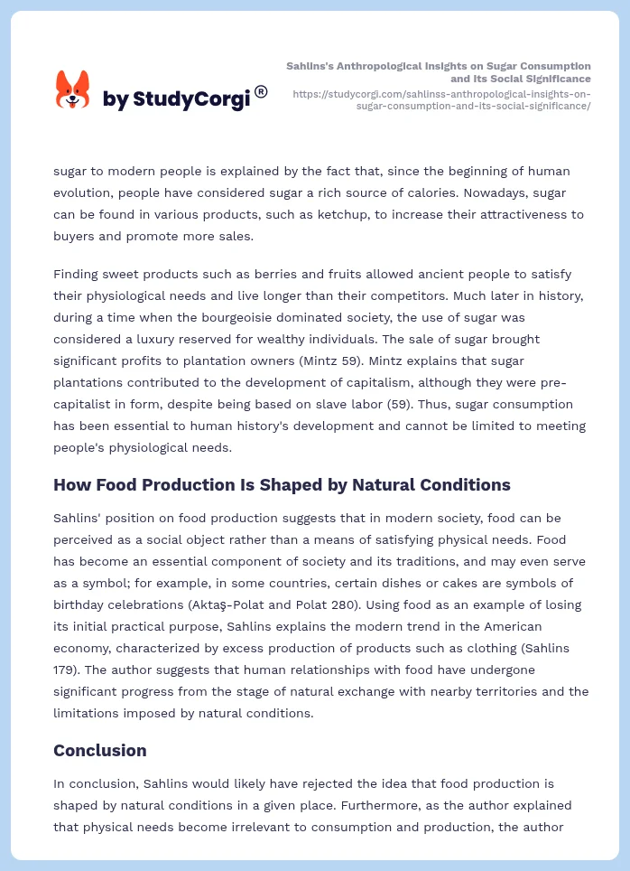 Sahlins's Anthropological Insights on Sugar Consumption and Its Social Significance. Page 2