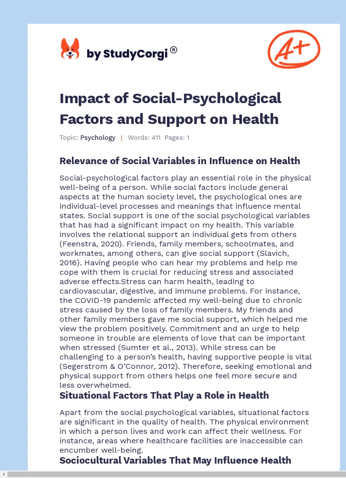 Impact of Social-Psychological Factors and Support on Health. Page 1