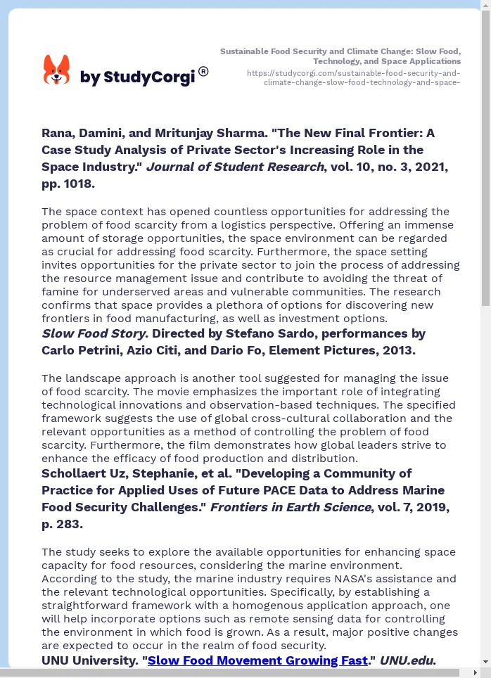 Sustainable Food Security and Climate Change: Slow Food, Technology, and Space Applications. Page 2