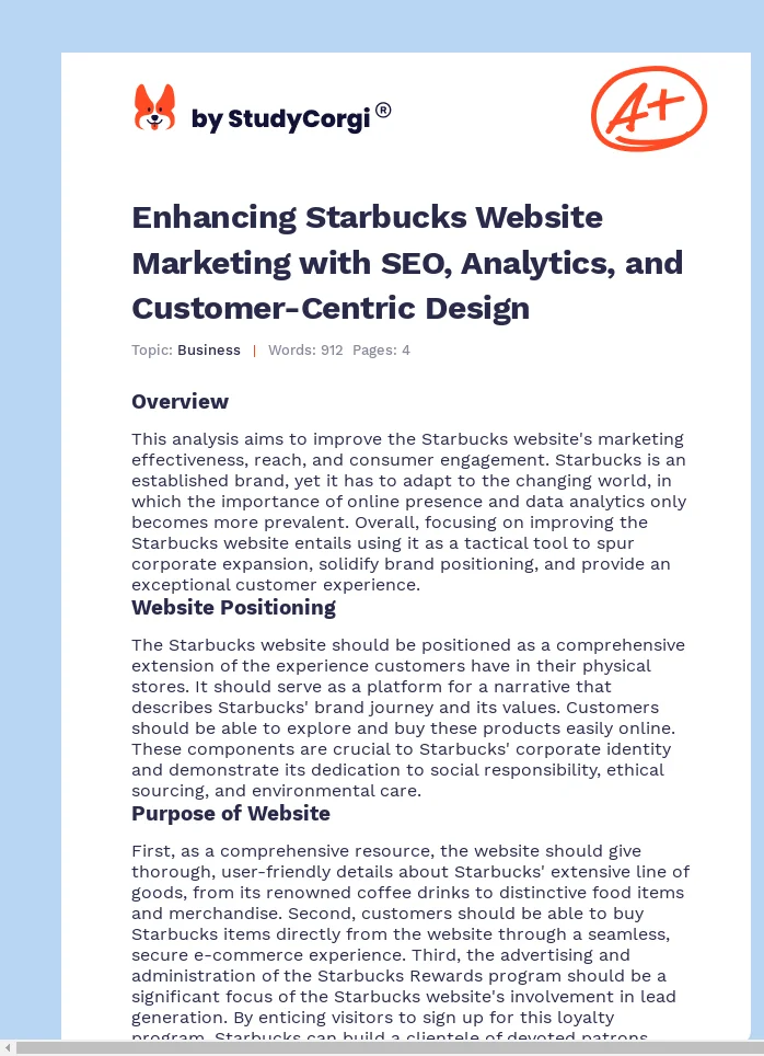 Enhancing Starbucks Website Marketing with SEO, Analytics, and Customer-Centric Design. Page 1