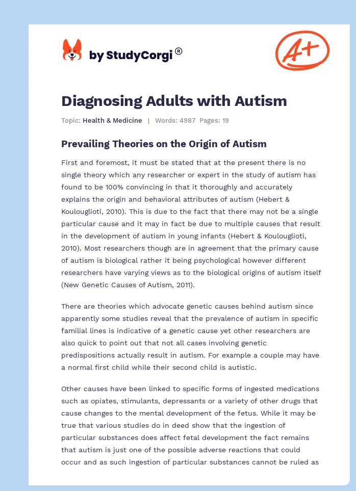 Diagnosing Adults with Autism. Page 1