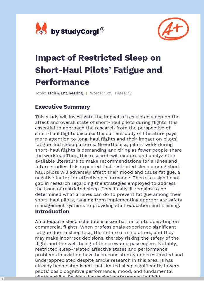 Impact of Restricted Sleep on Short-Haul Pilots’ Fatigue and Performance. Page 1