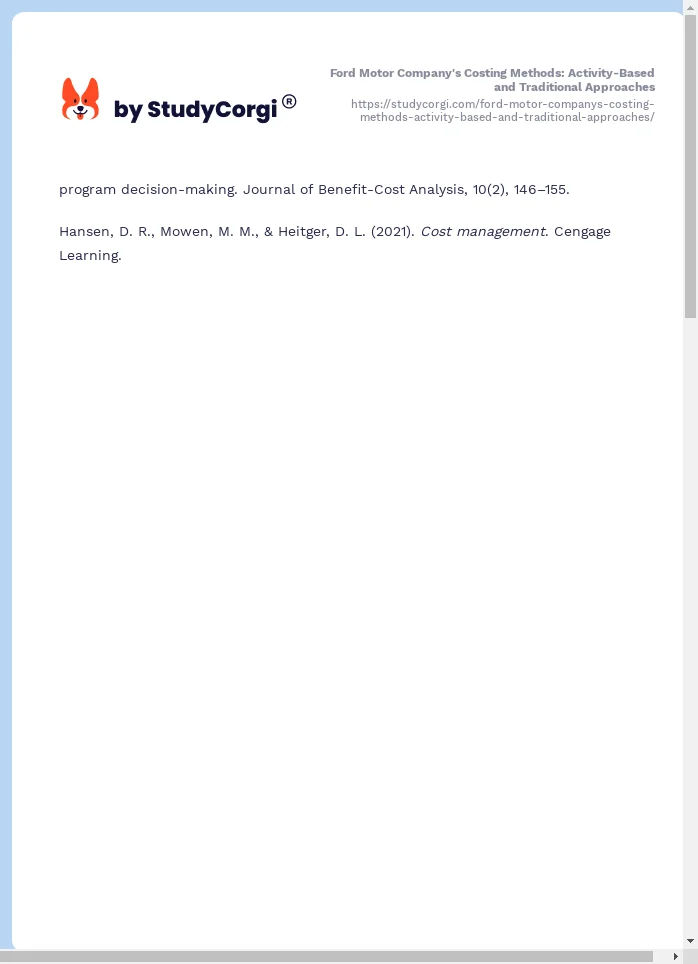 Ford Motor Company's Costing Methods: Activity-Based and Traditional Approaches. Page 2