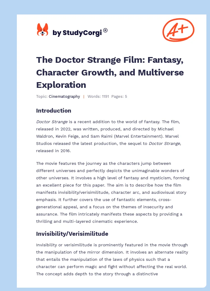The Doctor Strange Film: Fantasy, Character Growth, and Multiverse Exploration. Page 1