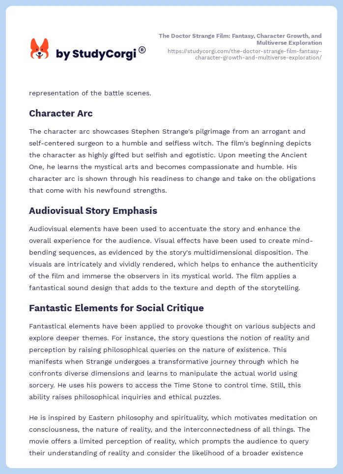 The Doctor Strange Film: Fantasy, Character Growth, and Multiverse Exploration. Page 2