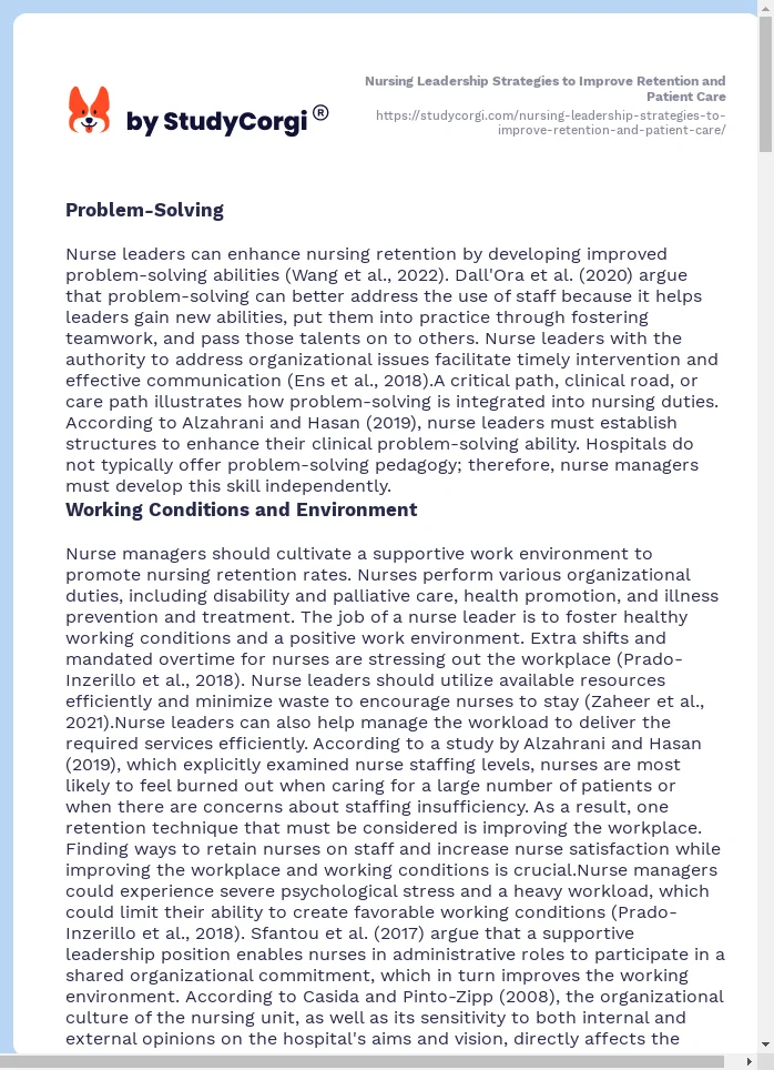 Nursing Leadership Strategies to Improve Retention and Patient Care. Page 2