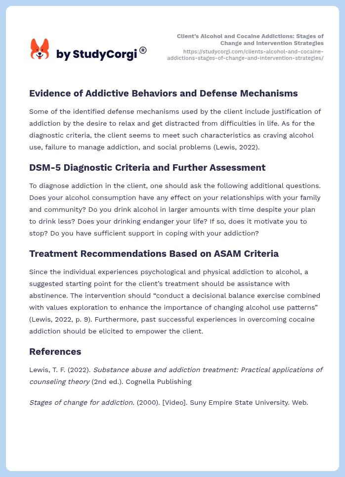 Client’s Alcohol and Cocaine Addictions: Stages of Change and Intervention Strategies. Page 2
