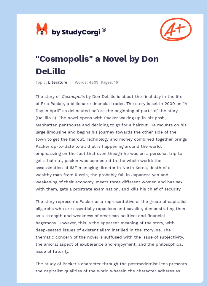 "Cosmopolis" a Novel by Don DeLillo. Page 1