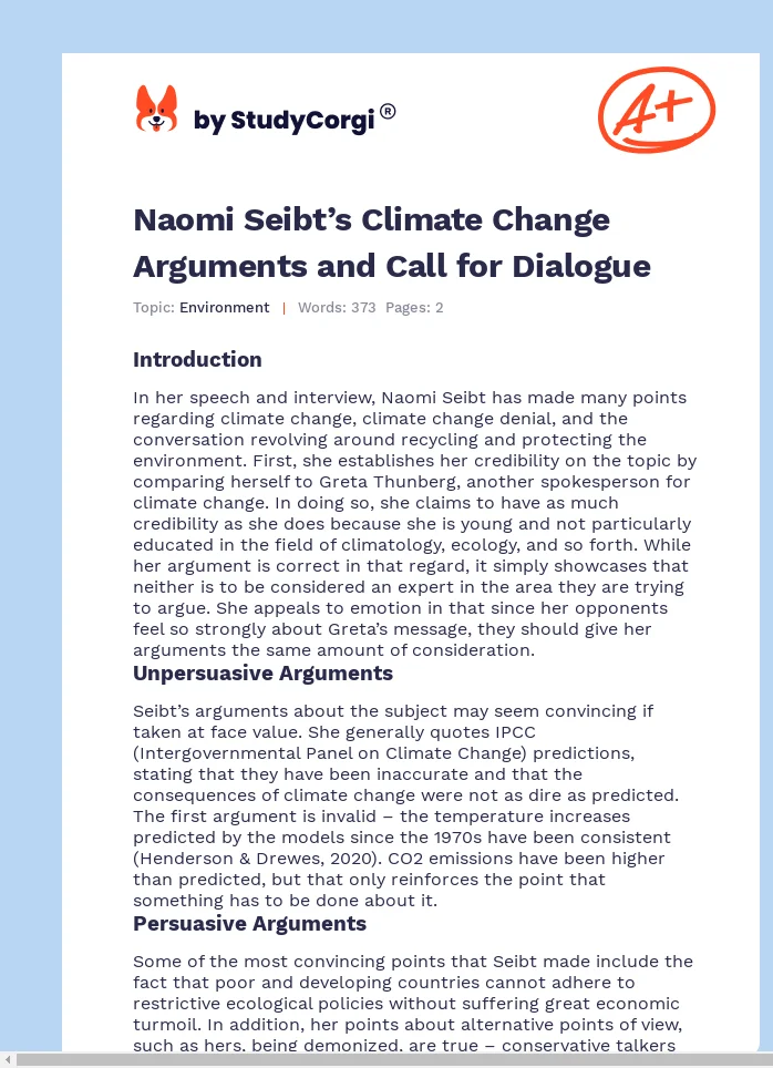 Naomi Seibt’s Climate Change Arguments and Call for Dialogue. Page 1