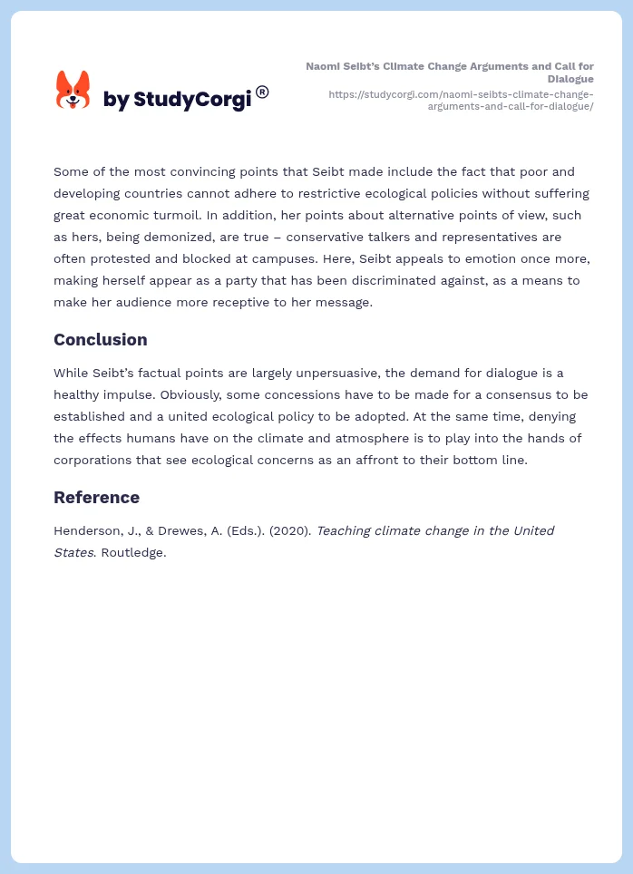 Naomi Seibt’s Climate Change Arguments and Call for Dialogue. Page 2