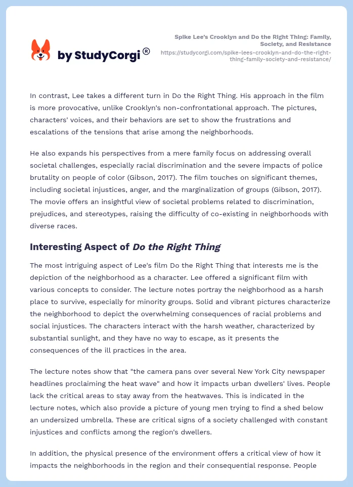 Spike Lee’s Crooklyn and Do the Right Thing: Family, Society, and Resistance. Page 2