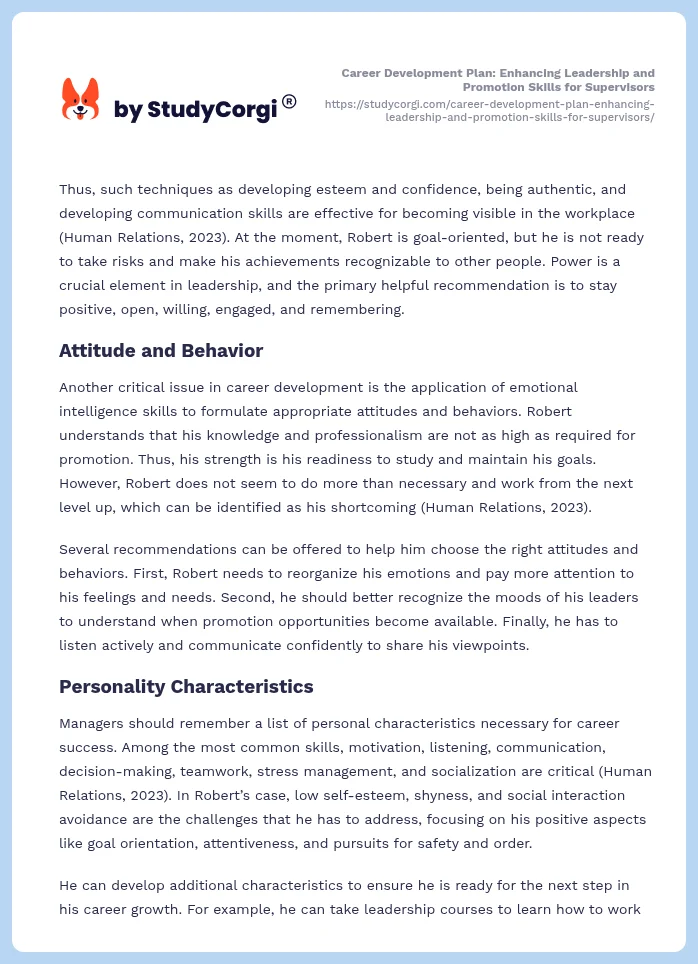 Career Development Plan: Enhancing Leadership and Promotion Skills for Supervisors. Page 2