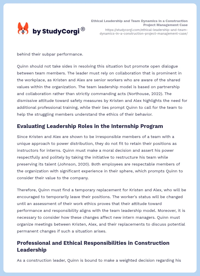 Ethical Leadership and Team Dynamics in a Construction Project Management Case. Page 2