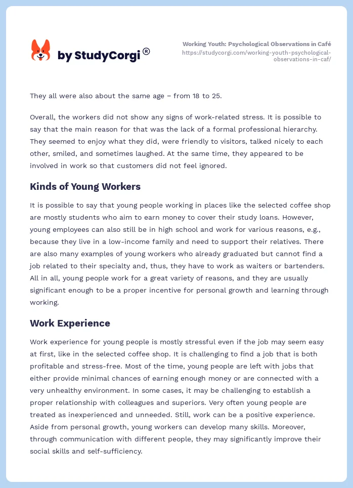 Working Youth: Psychological Observations in Café. Page 2