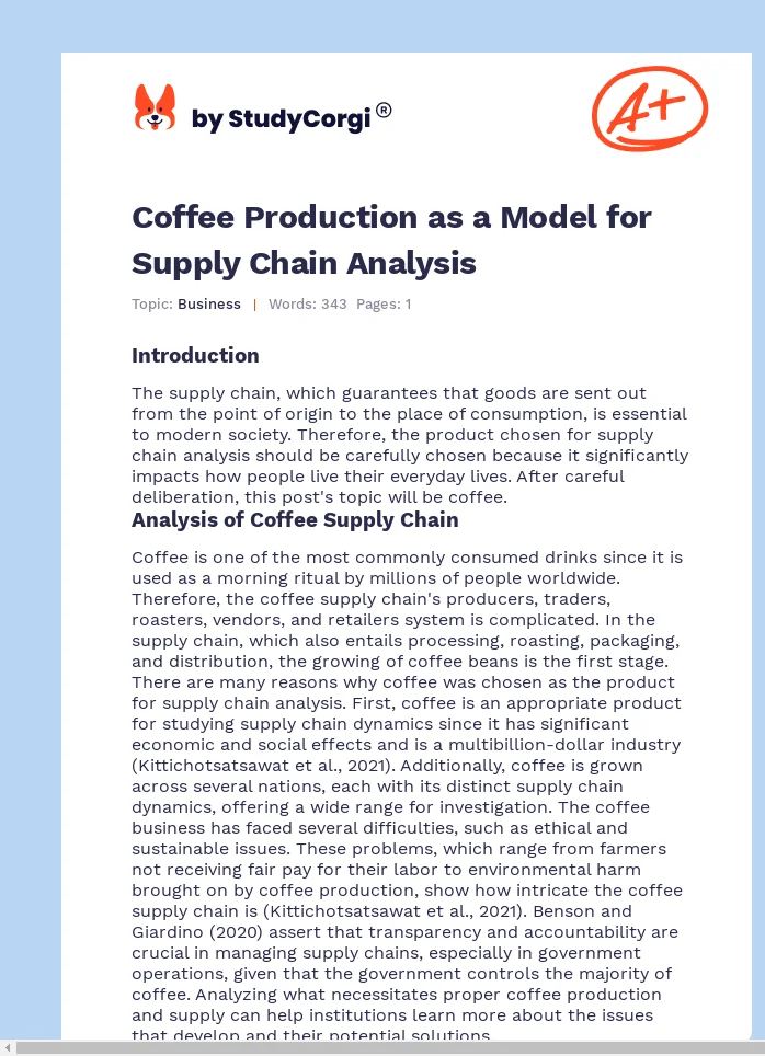 Coffee Production as a Model for Supply Chain Analysis. Page 1
