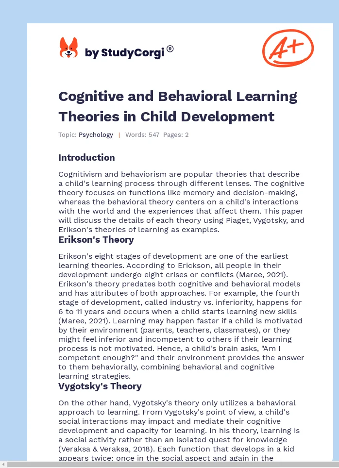 Cognitive and Behavioral Learning Theories in Child Development. Page 1