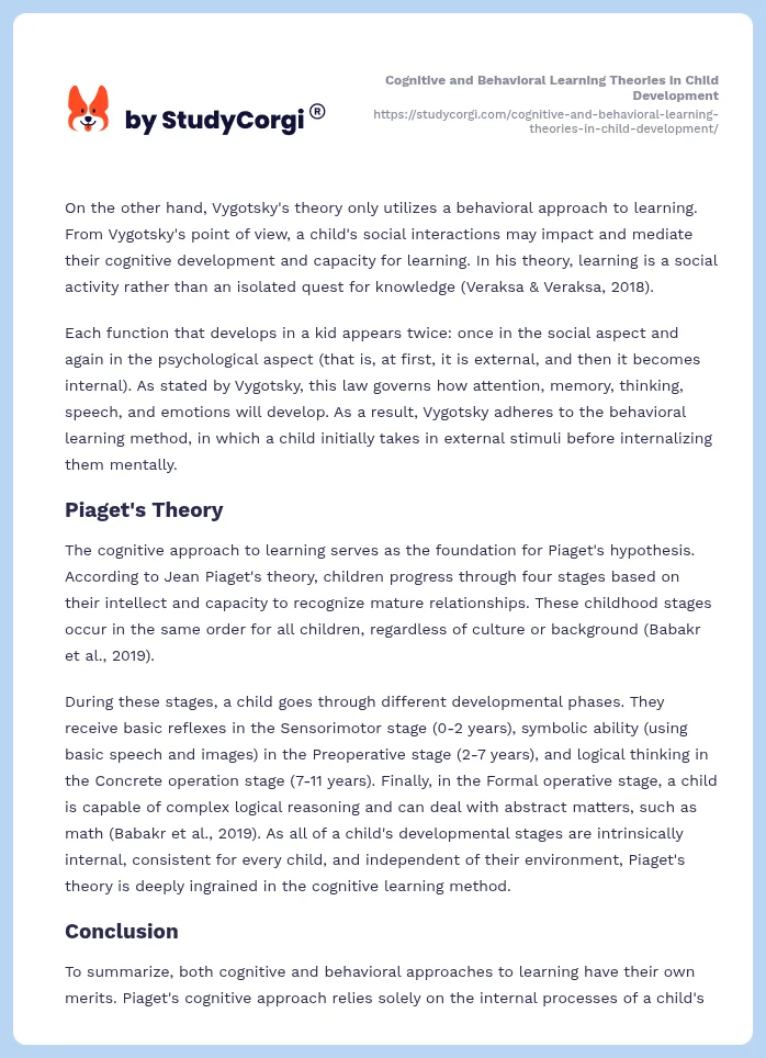 Cognitive and Behavioral Learning Theories in Child Development. Page 2