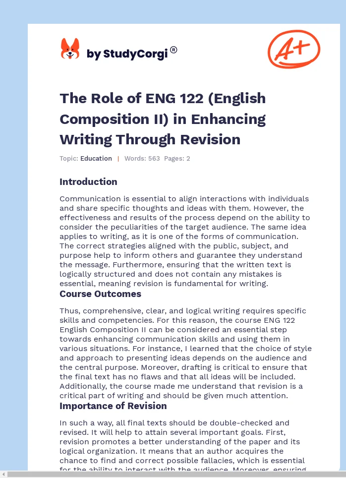 The Role of ENG 122 (English Composition II) in Enhancing Writing Through Revision. Page 1